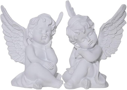 YUEOECOR 2PCS Cherubs Angels Resin Garden Statue Figurine, Adorable Angel Sculpture Memorial Statue Indoor Outdoor Home Garden Decoration (B 2PCS White)