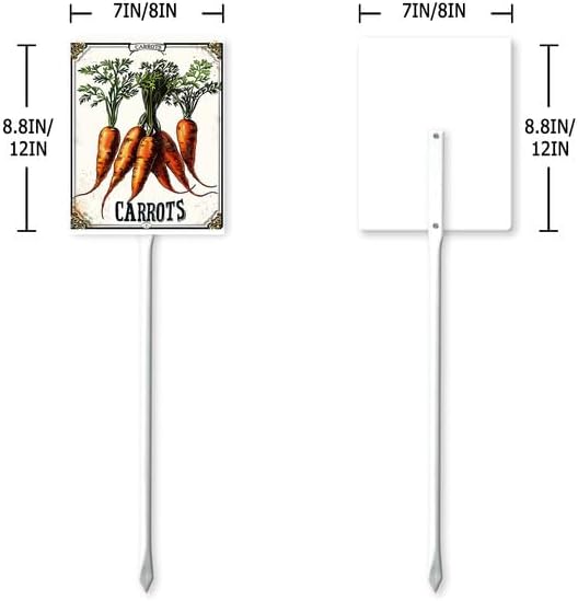 Bidesign (7X8.8) IN Carrots Aluminum Vegetable Garden Sign With Stake Vegetable Plant Marker Garden Stake Tags With Vegetable Names fFor Nursery Outdoor Vegetable Garden Fence Decoration