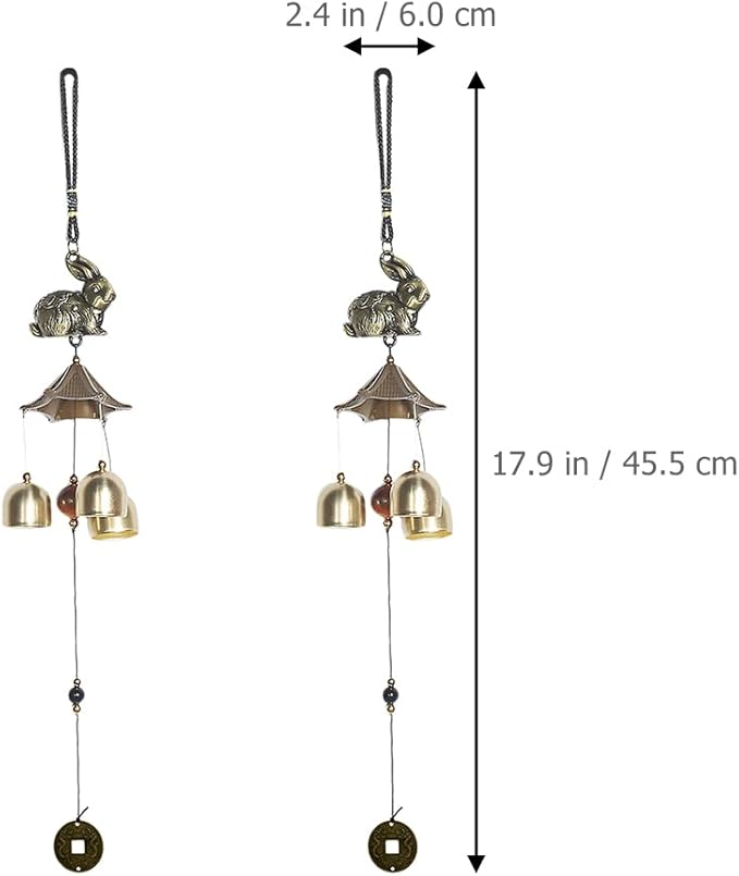 GANAZONO Retro Metal Wind Chime with Rabbit Design Hanging Wind Bell for Outdoor Garden Patio Wall Decor 17.9 Inch Durable Metal Bell Feng Shui Charm