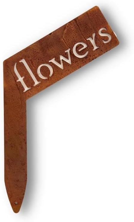 Planter Size Small Metal Garden Plant Vegetable Flower or Herb Markers 13.5 Inches Tall (flowers, Naturally Rusted)