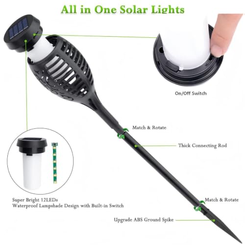 Solar Torch Lights - 6 Pack Flickering Flame