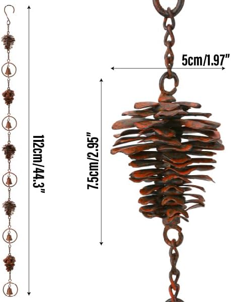 3.6 Feet Pinecone Rain Chains Gutters, Pinecone Shaped Iron Metal Downpipe Outside Catcher, Decorative Pine Cones and Bells Adjustable Hanging Rainchain for Indoor & Outdoor for Garden Decoration