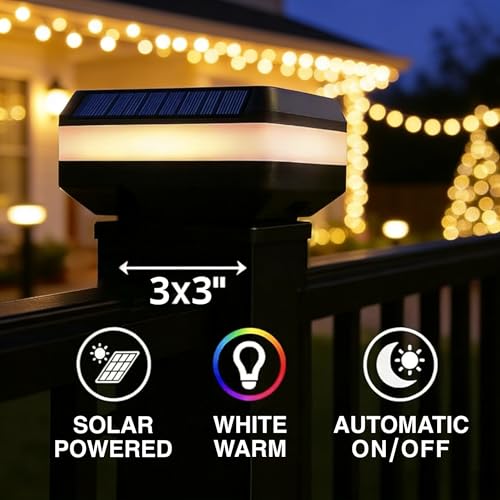 Solar Fence Post Cap Lights - 4-Pack, Dual-Color, 2"x2" & 3"x3"