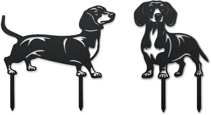WADORN 2 Styles Dachshund Dog Metal Decorative Garden Stakes, Funny Dachshund Metal Outdoor Statues Black Puppy Silhouette Ornament Dog Gifts Animal Dog Stakes for Garden Backyard Patio Lawn Walkways