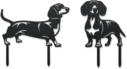 WADORN 2 Styles Dachshund Dog Metal Decorative Garden Stakes, Funny Dachshund Metal Outdoor Statues Black Puppy Silhouette Ornament Dog Gifts Animal Dog Stakes for Garden Backyard Patio Lawn Walkways