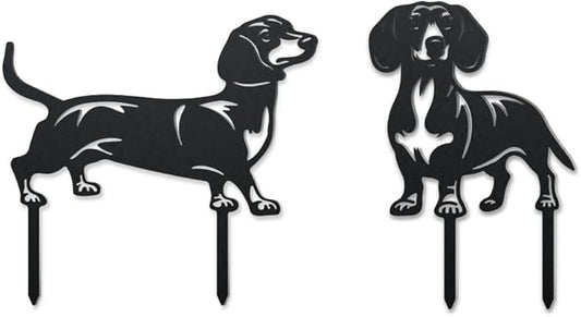 WADORN 2 Styles Dachshund Dog Metal Decorative Garden Stakes, Funny Dachshund Metal Outdoor Statues Black Puppy Silhouette Ornament Dog Gifts Animal Dog Stakes for Garden Backyard Patio Lawn Walkways