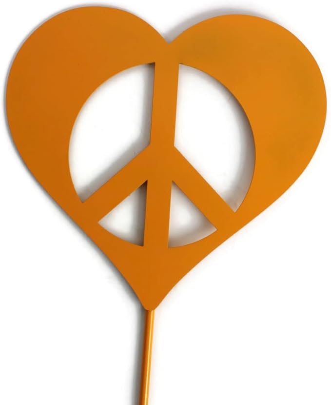 Peace and Heart Staked Signs or Wall Art Rustic or Powder Coated Finishes (Peace Heart Small Stake 21", Dark Yellow)