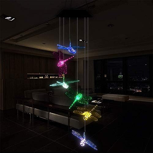 Tvoip Color Changing LED Solar Power Lamp Dragonfly Wind Chimes Garden Decoration Yard Waterproof LED Light Lighting Hanging Decor (Dragonfly)