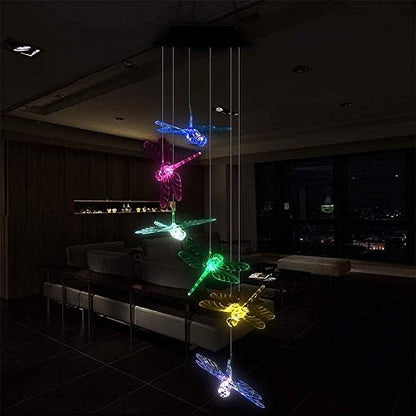Tvoip Color Changing LED Solar Power Lamp Dragonfly Wind Chimes Garden Decoration Yard Waterproof LED Light Lighting Hanging Decor (Dragonfly)