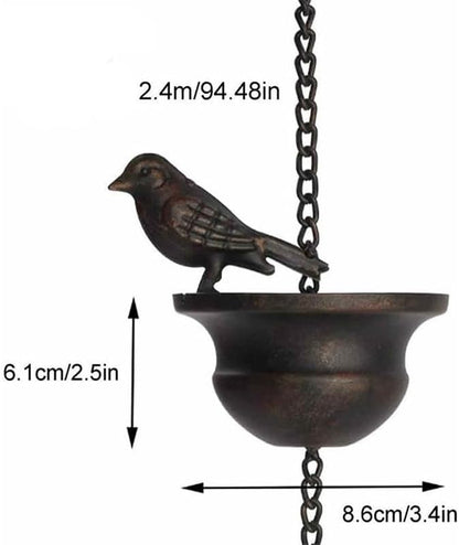 Hanging Rain Chime Metal Bird Rain Chain Outside Decorative for Terraces Villas Courtyards,Brass,240 * 6.1 * 8.6cm