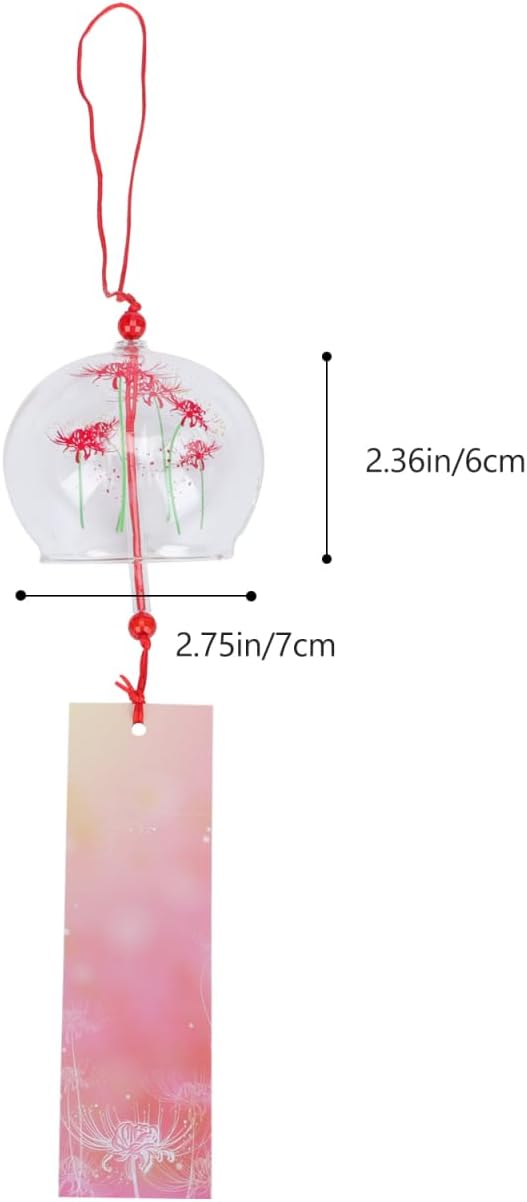 PartyKindom Japanese Glass Wind Chime - Hand-Painted Furin Bell for Outdoor Garden, Patio and Home Decor - Aesthetic Zen Hanging Ornament for Summer Festival, Cherry Blossom Pattern