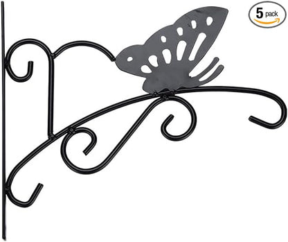 JunC Black Iron Candle Holder Hanger with Hooks for Hanging Plants Indoor Outdoor Wall Mount, Metal Bracket,Bird Feeder Hook, Wind Chime Holder (10lb Capacity) (Butterfly)