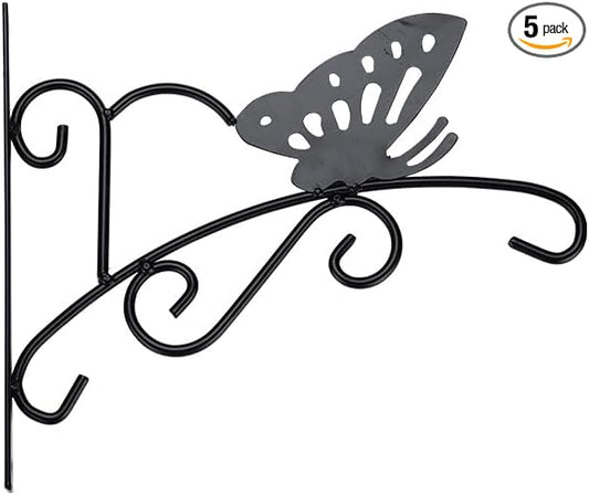JunC Black Iron Candle Holder Hanger with Hooks for Hanging Plants Indoor Outdoor Wall Mount, Metal Bracket,Bird Feeder Hook, Wind Chime Holder (10lb Capacity) (Butterfly)
