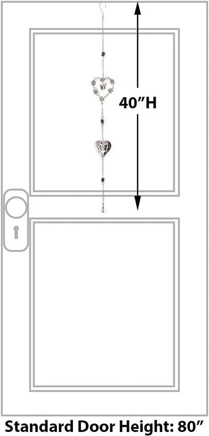 Butterfly Bell Wind Chimes - Butterfly and Heart with Mobile Design - Metal Silver Hearts - Butterflies and Flowers - 40" Long - Sturdy S Hook for Hanging