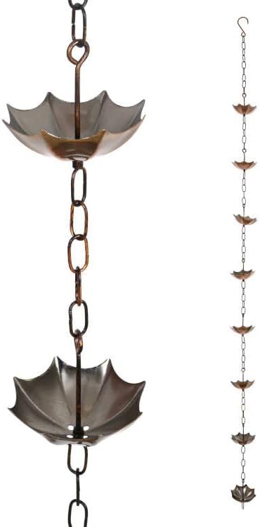 Topadorn 6ft Umbrella Shaped Rain Chain for Gutters Downspouts Outside, 8 Cups Rain Catcher Chain for Gutters, Adjustable Length Downspout Replacement, Outdoor Garden Rain Drainage Decor