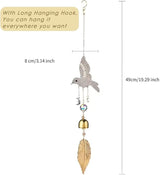 Hummingbird Rhinestones Hanging Bell for Window Decor - Wind Chime with Suncatcher for Patio Hallway Indoor Home Decor - Fengshui Hanging Bell Chimes for Good Luck
