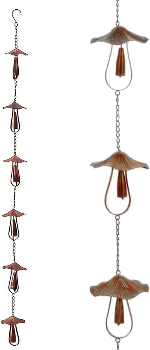 4.3ft Rain Chains for Gutters Aluminum, Outdoor Decorative Rainchain Heavy Duty Gutter Catcher Downspout Replacement, Durable Hanging Rain Gutter Chain for Eaves Drainage and Home Display (Mushroom)