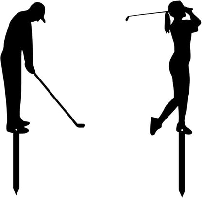 Outdoor Metal Golfer Yard Stake Art Metal Silhouette Art Garden Decor 18" (Men and Lady)
