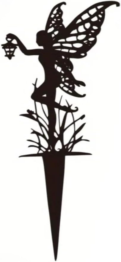 Outdoor Flower Fairies Terrace Iron Art Silhouette Ornament Crafts Garden Metal Outdoor Decoration Lawn Patio (B)