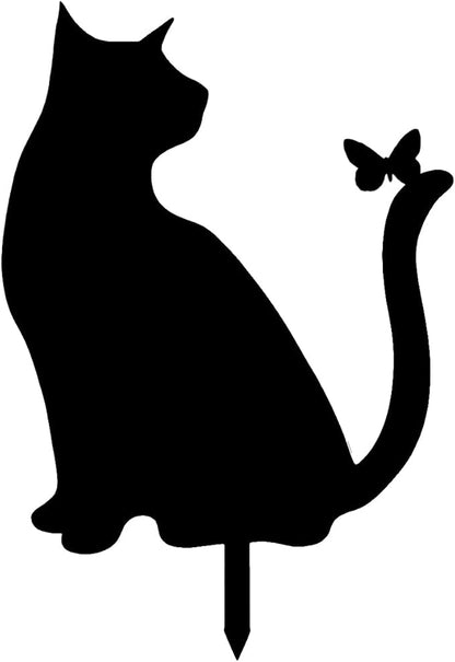 Metal Cat Stake Garden Decor, Yard Decoration Art for Lawn, Gifts for Cat Lovers, Black Outdoor Home Decoration, Metal Kitty Statue (SO Cat2)
