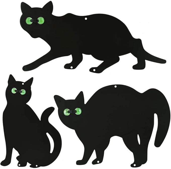 Cat Garden Statue Cat Silhouette Gardening Cat Decor Cat with Marble Eyes Mice Control Harmless Bird Deterrent Decor 3PCS