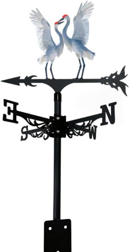 Colorful Rooster Weather Vane Spinner Wind Direction Farm Scene Stake Metal Outdoor Peacock Weathervane Ornament for Garden Yard Decoration (Red-Crowned Crane C)