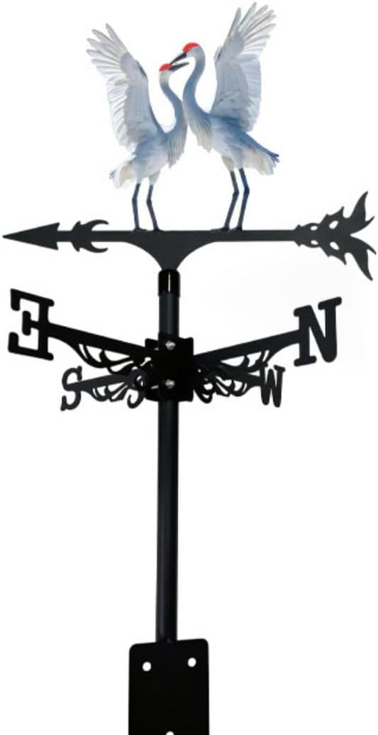 Colorful Rooster Weather Vane Spinner Wind Direction Farm Scene Stake Metal Outdoor Peacock Weathervane Ornament for Garden Yard Decoration (Red-Crowned Crane C)