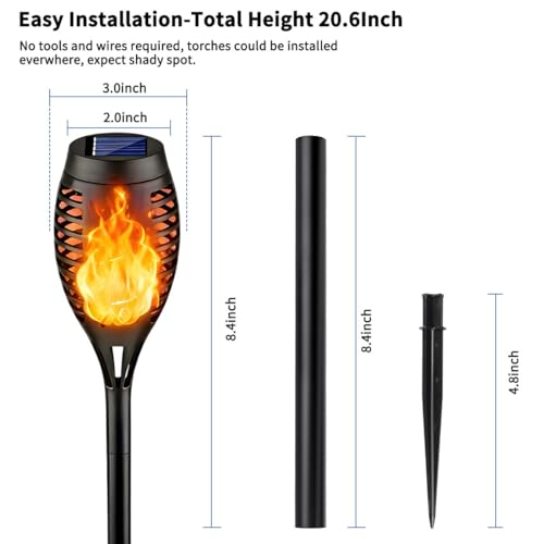 Solar Torch Lights - 16 Pack Flickering Flame Waterproof