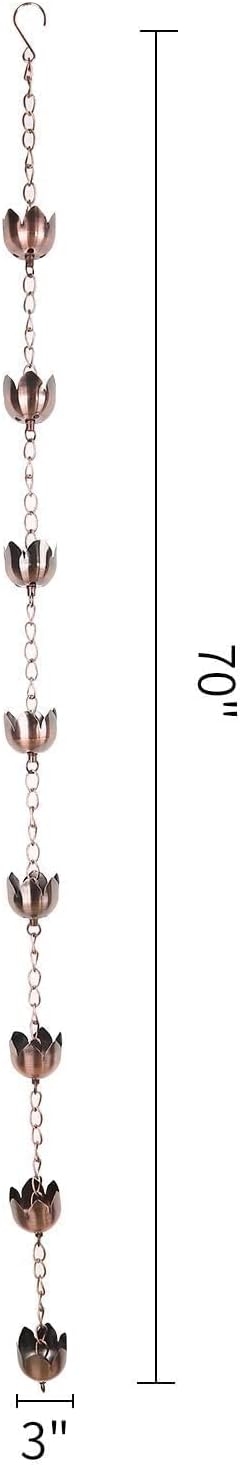 DUSVALLY Rain Chain, 5.85 FT Lotus Metal Rain Chain, Functional and Decorative Replacement for Gutter Downspouts, Divert Water and Home Display, Adjustable, Antique Brown