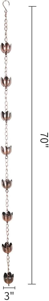 DUSVALLY Rain Chain, 5.85 FT Lotus Metal Rain Chain, Functional and Decorative Replacement for Gutter Downspouts, Divert Water and Home Display, Adjustable, Antique Brown