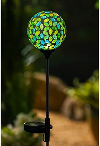Evergreen Garden 22" H Mosaic Globes Solar Garden Stakes, Green & Blue