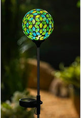 Evergreen Garden 22" H Mosaic Globes Solar Garden Stakes, Green & Blue