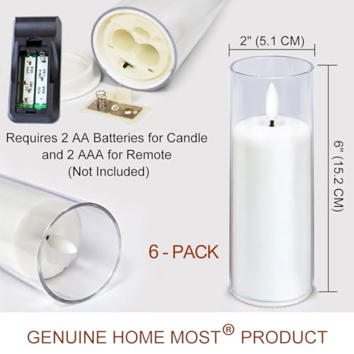 6-Pack 6" White Flickering LED Candles - Remote & Timer, Waterproof