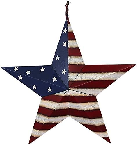 Metal American Flag Barn 3D Star Wall Decor Americana Stars Stripes Patriotic Decorations (22"X22")