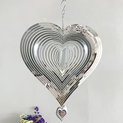 Stainless Steel Heart Wind Spinners, Outdoor Yard & Garden Decorations, Mirror Finish Hanging Metal Spinners for Patio, for Home & Garden Lovers