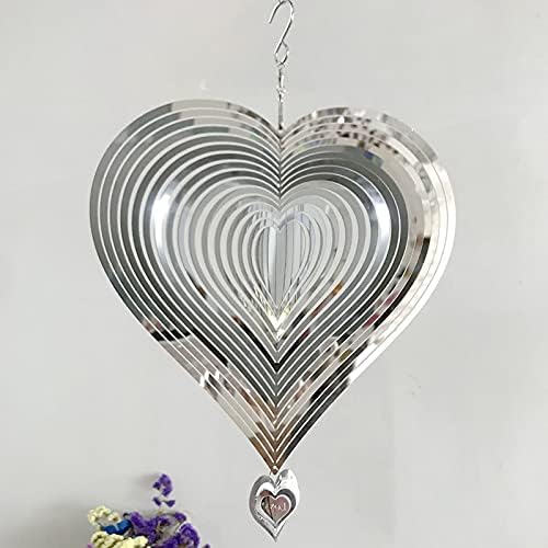 Stainless Steel Heart Wind Spinners, Outdoor Yard & Garden Decorations, Mirror Finish Hanging Metal Spinners for Patio, for Home & Garden Lovers
