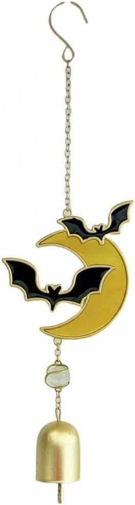 Halloween Themed Wind Chime Iron Made Chost Decoration Creative Designed Bat Decoration Halloween Holiday Festival Hanging Decor-Bat(Bell)