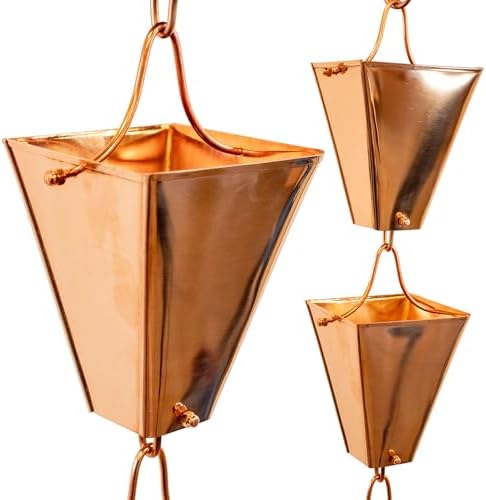 Nutshell Stores Large Tapered Square Cups Rain Chain - Copper Plated - 12 Feet