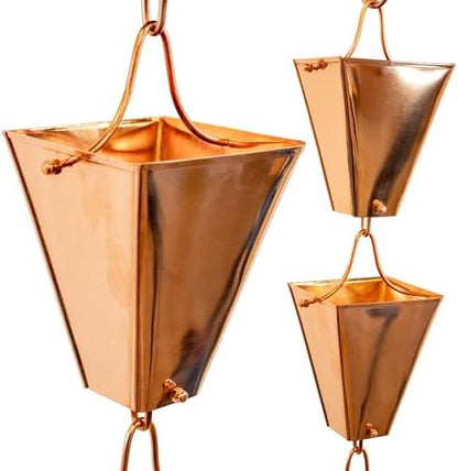 Nutshell Stores Large Tapered Square Cups Rain Chain - Copper Plated - 18 Feet