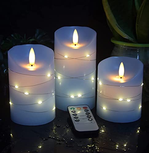 Sky Blue LED Flameless Candles - 3 Pack with Remote Control & Timer