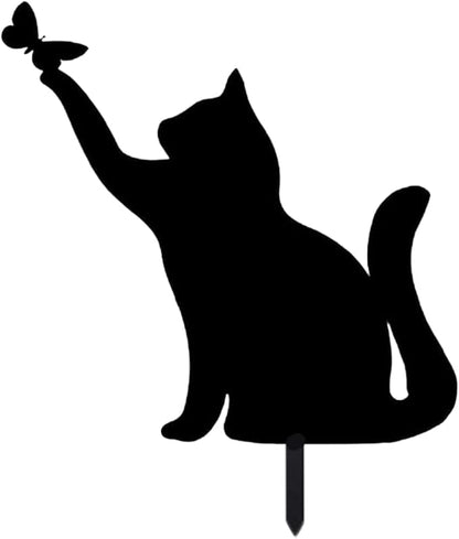 Metal Cat Stake Garden Decor, Yard Decoration Art for Lawn, Gifts for Cat Lovers, Black Outdoor Home Decoration, Metal Kitty Statue (SOCAT)