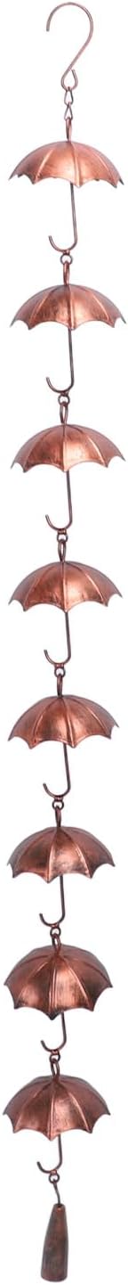 Akozon 39.4in Deco Umbrella Rain Chain 8 Cups Metal Rain Chain Bell for Home, Garden, Patio and Outdoor Decor