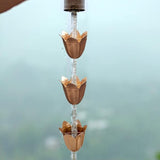 Rain Chains for Gutter, 8.3 Ft Tulip Rain Water Chain with 12 Cups, Adjustable Gold Rain Catcher Chain, Replacement Downspout for Gutters, Eaves Drainage Decor