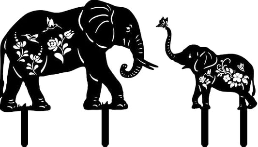 Elephant Metal Decorative Garden Stakes(2 Pack), Elephant Gifts for Women/Men Silhouette Statues for Yard Art, Outside, Patio, Outdoor Decor, Garden Decorations, Lawn Ornaments