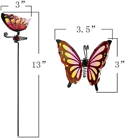 Set 4 Butterfly Garden Stakes Decor, Metal & Glass Yard Art Decorative, Indoor Outdoor Lawn Pathway Patio Ornaments. A Set (4 Colors) of Sales