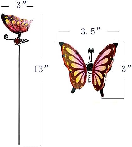 Set 4 Butterfly Garden Stakes Decor, Metal & Glass Yard Art Decorative, Indoor Outdoor Lawn Pathway Patio Ornaments. A Set (4 Colors) of Sales
