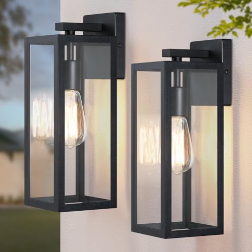 Outdoor Wall Lantern - Matte Black, Clear Glass, 2 Pack