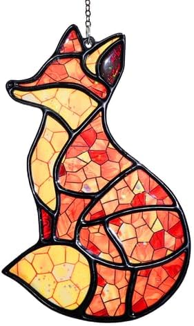 Fox Handmade Resin Suncatchers, Artisan Boho Sun Catcher Stained Glass Effect Window Hanging Garden Decor, Gift for Mother's Day Mom Grandma Wife Women