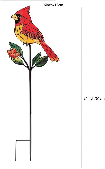 Red Cardinal Garden Stake – Metal Outdoor Bird Decoration for Yard, Lawn, and Flower Bed – Memorial Ornament (Red Cardinal-a)