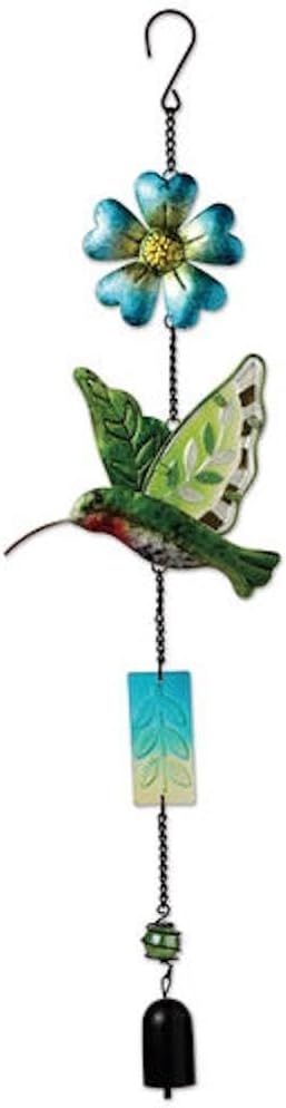 Sunset Vista Designs Hanging Outdoor Décor Garden Party Colorful Metal and Glass Wind Chime Windbell, 25.25-Inch, Hummingbird